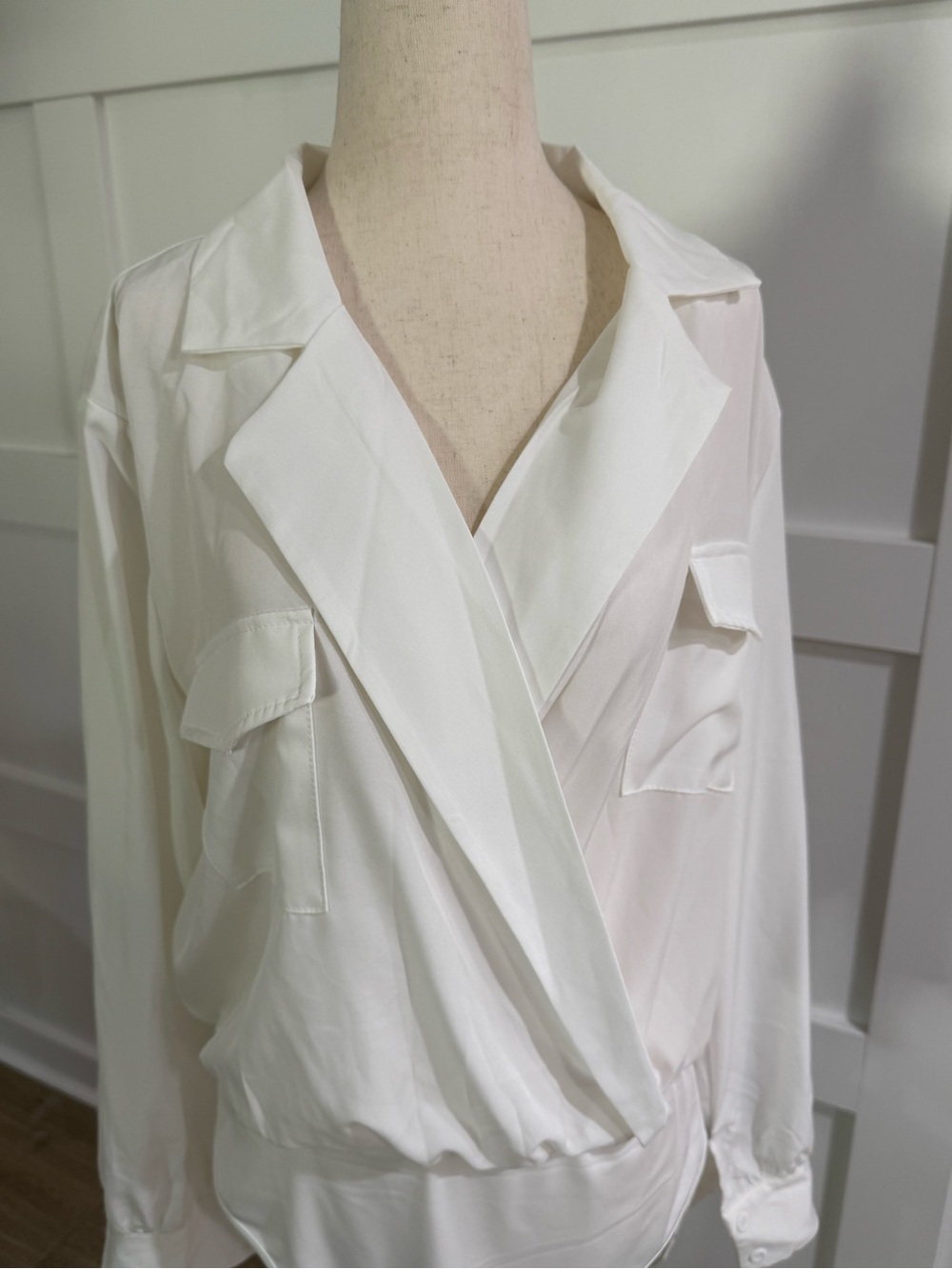 White Wrap Front Long Sleeve Bodysuit XL - Picture 3 of 5